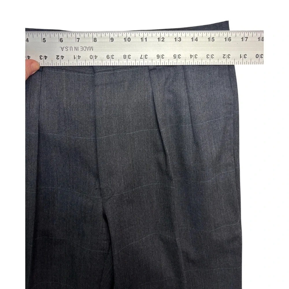 vtg 90s USA Made 38R 32x30 Gray Herringbone Stripe 2pc Pant Suit Wool Wide Leg